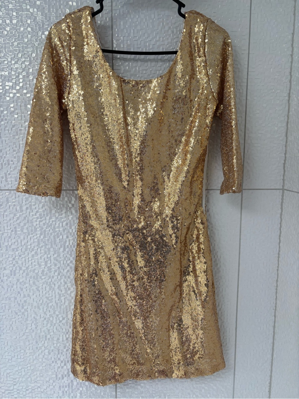 Gold Sequin Scoop Neck Mini Dress